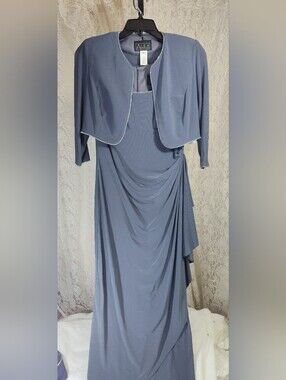 Alex Evenings Steel Blue Maxi Dress with Matching Bolero